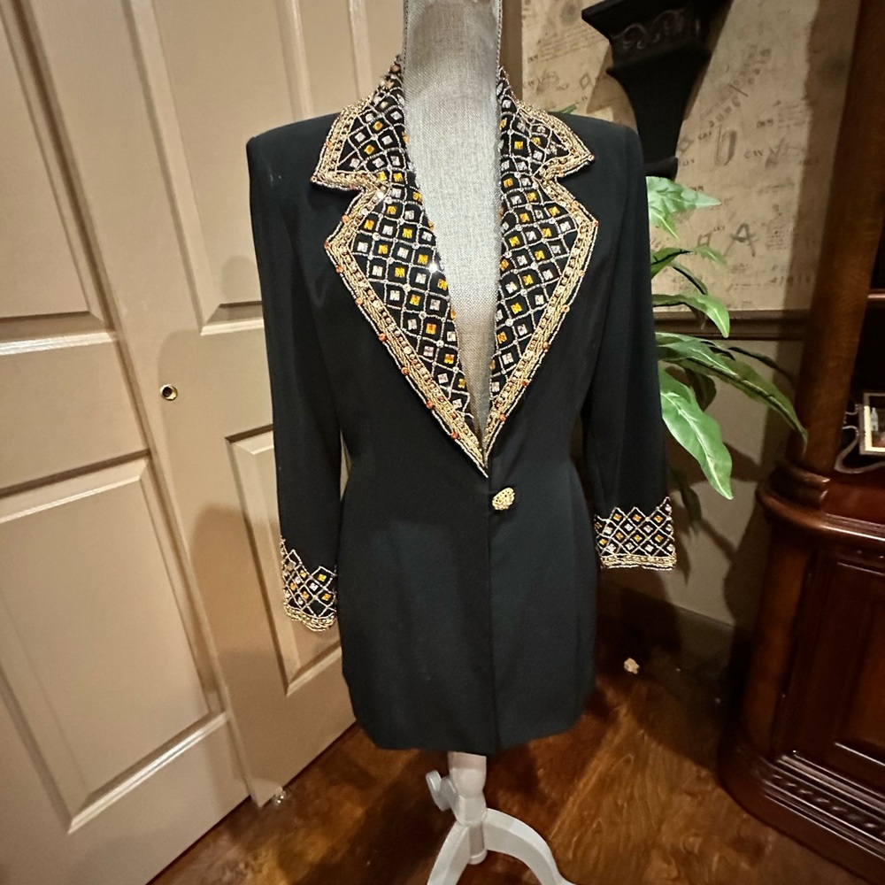 Elegant Black Blazer with Gold Accents